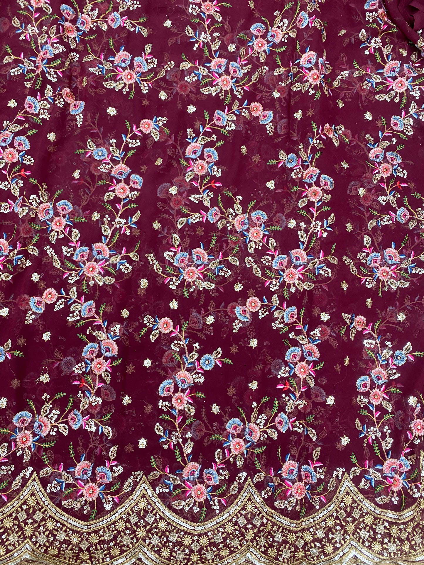 Pretty Perfect Minimal Floral Thread Embroidery With Dainty Sequin Work On Georgette Fabric