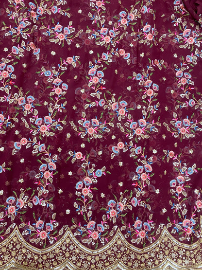 Pretty Perfect Minimal Floral Thread Embroidery With Dainty Sequin Work On Georgette Fabric