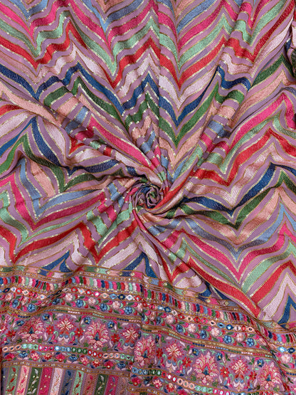 Eye Catching Gorgeous Multi Color Striking Thread Embroidery With Dainty Sequin Work On Georgette Fabric