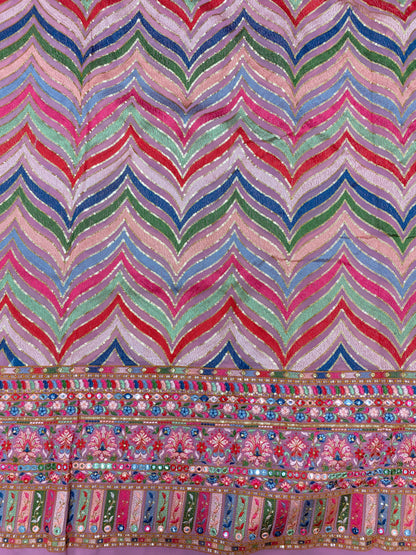 Eye Catching Gorgeous Multi Color Striking Thread Embroidery With Dainty Sequin Work On Georgette Fabric