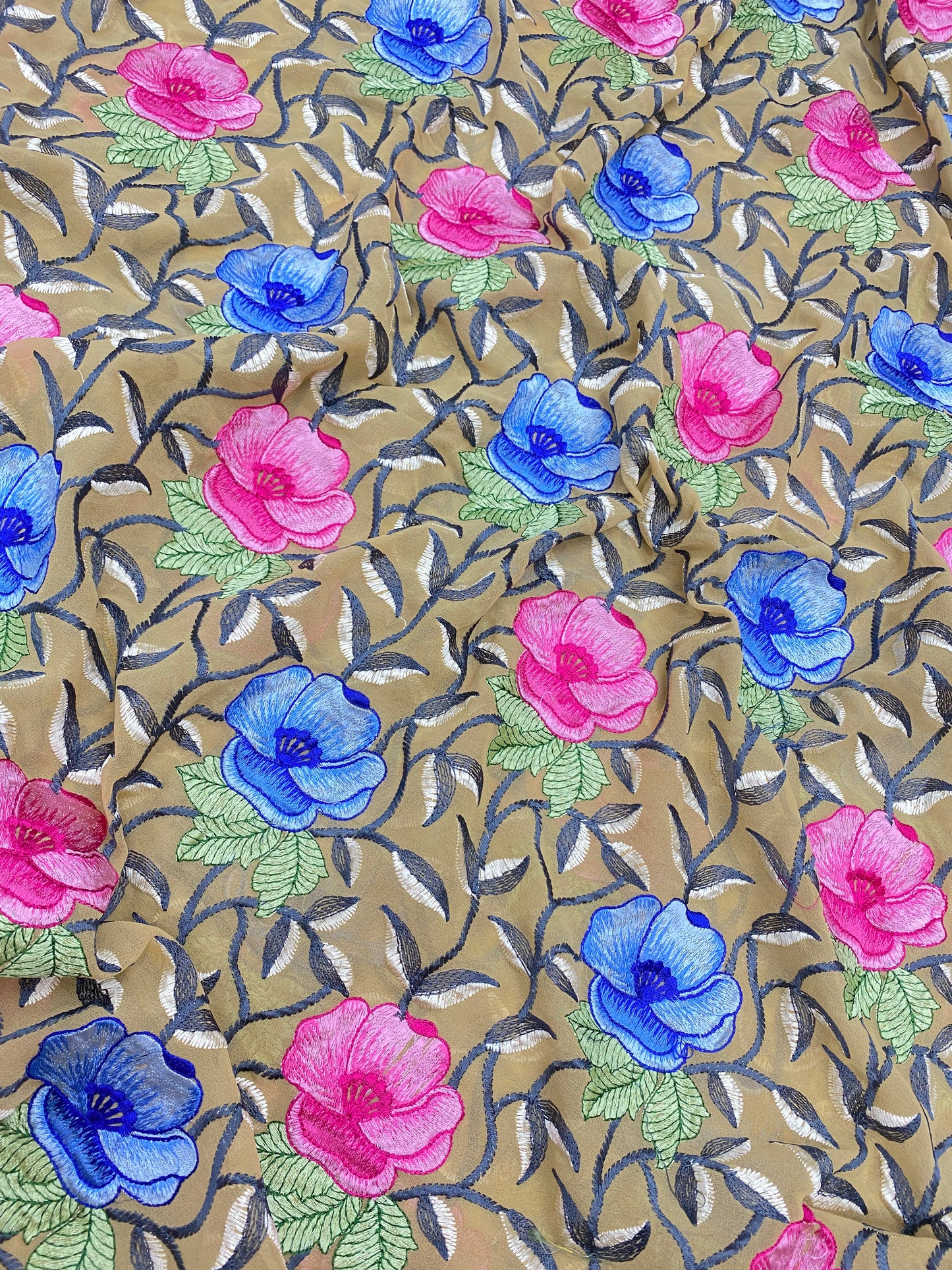 Exclusive Perfect Multi Color Marvelous Floral Thread Embroidery On Georgette Fabric