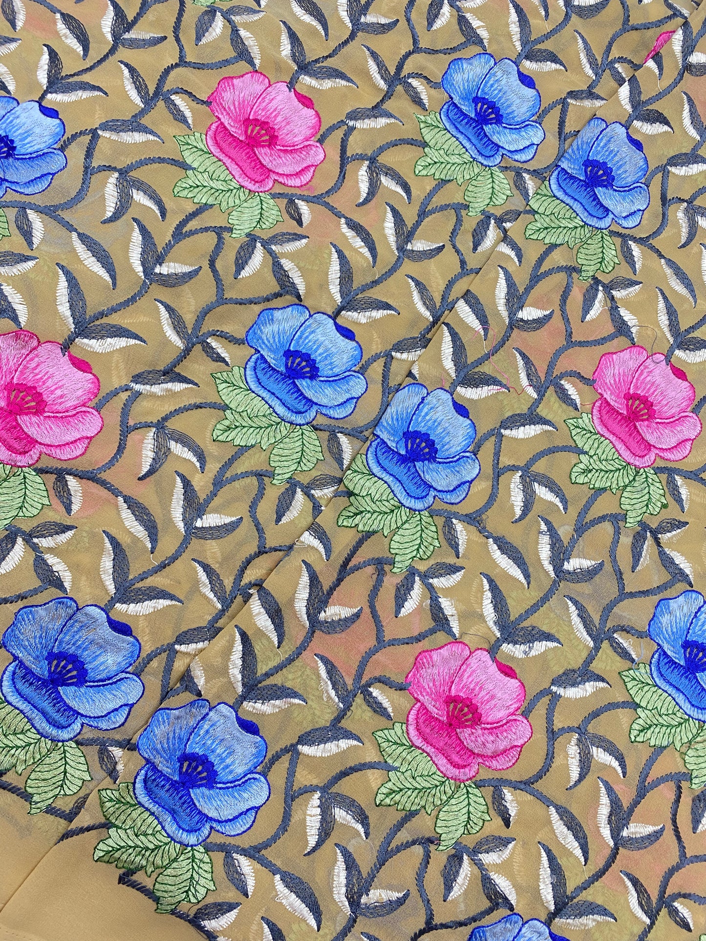 Exclusive Perfect Multi Color Marvelous Floral Thread Embroidery On Georgette Fabric