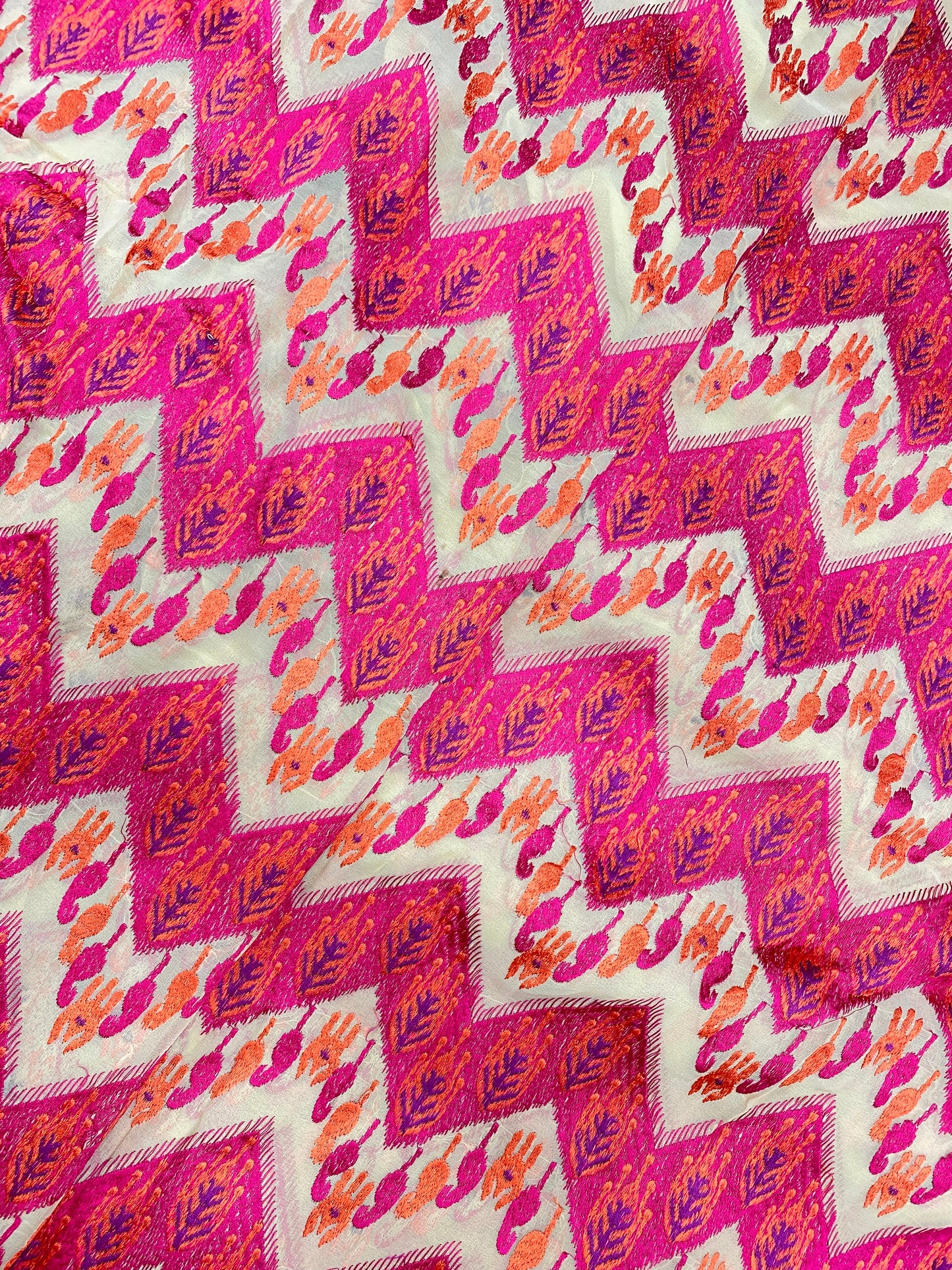 Soft Mesmerizing Pink Orange Thread Embroidery All Over Georgette Fabric