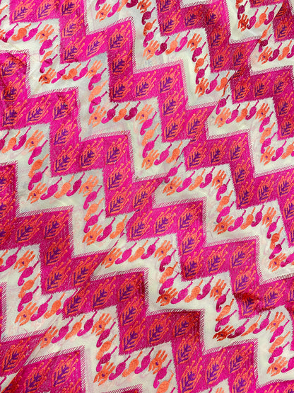 Soft Mesmerizing Pink Orange Thread Embroidery All Over Georgette Fabric