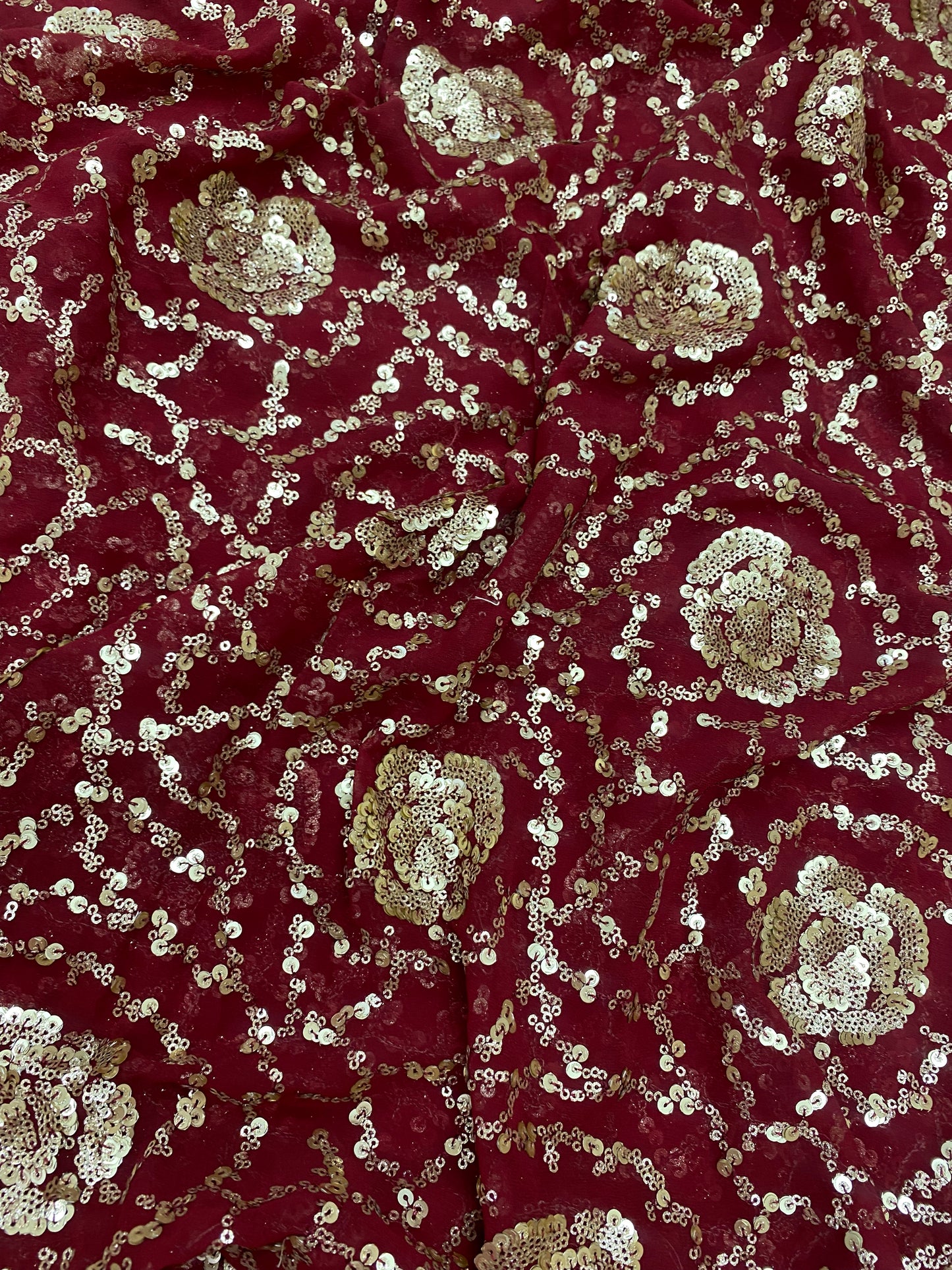 Shiny Premium Floral Golden Top Notch Sequin Work All Over Georgette Fabric