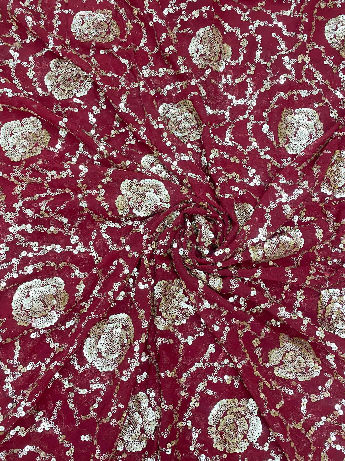 Shiny Premium Floral Golden Top Notch Sequin Work All Over Georgette Fabric