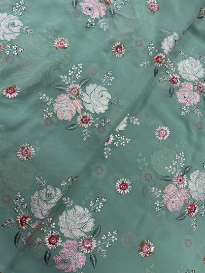 Gorgeous Pretty Multi Thread Embroidery With Sequin Work On Georgette Fabric