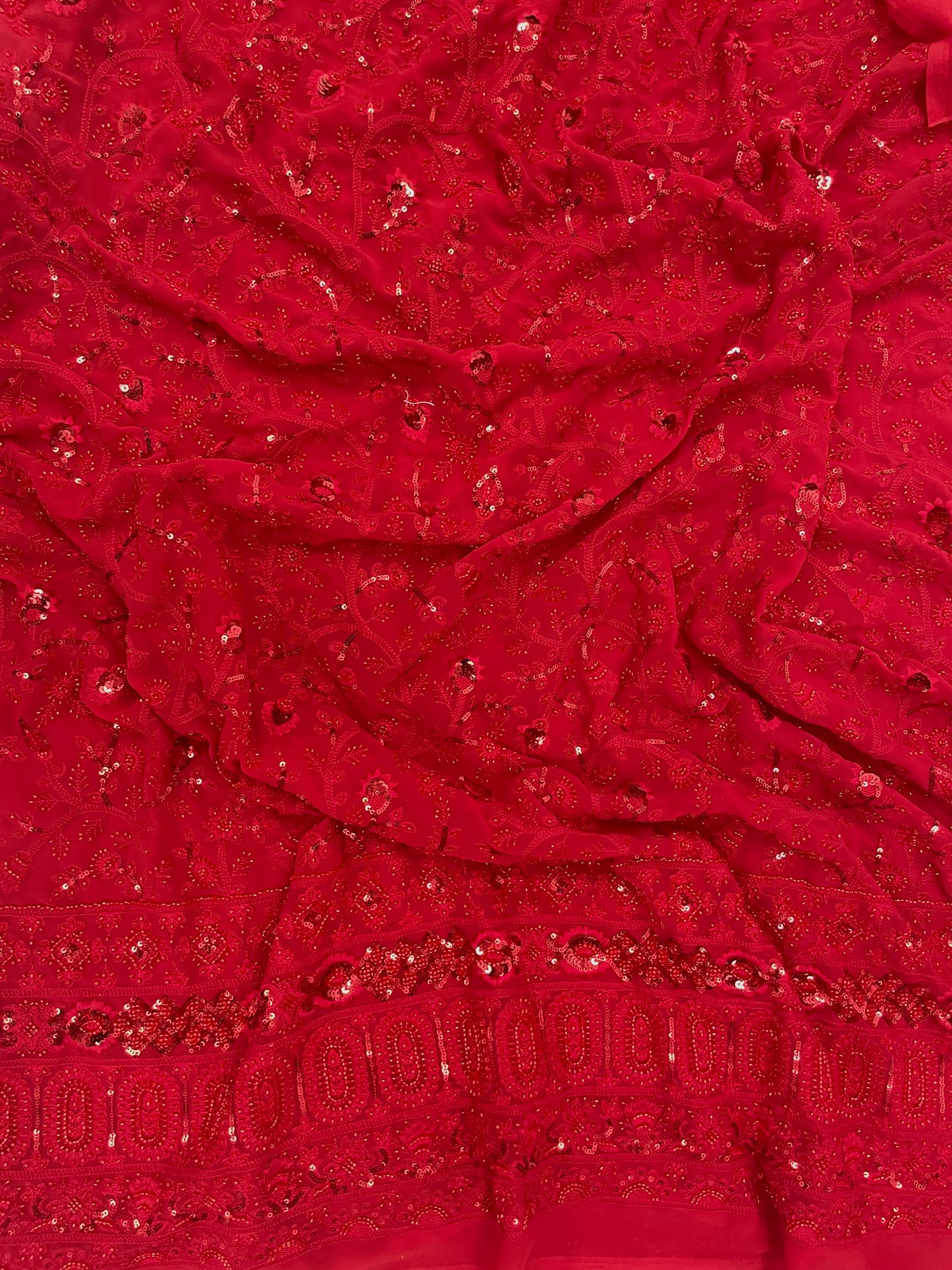 Exclusive Luxurious Heavy Traditional Self Thread Embroidery With Cut Dana And Sequin Work On Georgette Fabric