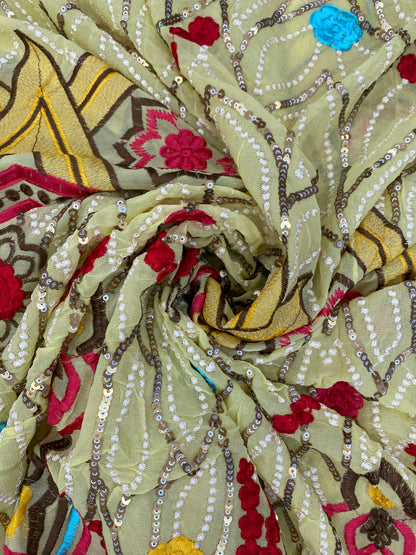 Exclusive Traditional Floral Thread Embroidery On Premium Georgette Fabric