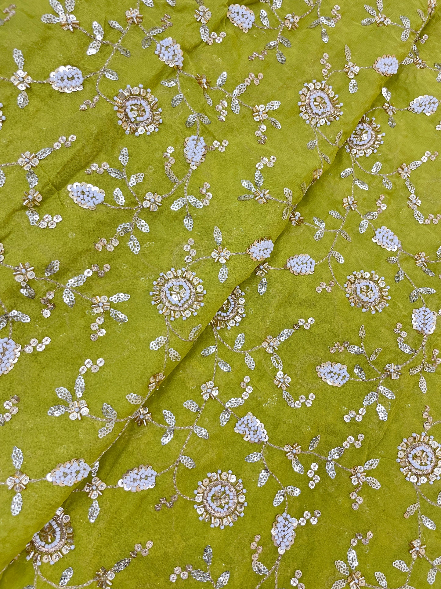 Gracious Eye Catching Floral Embroidery With Beads And Sequins Work On Georgette Fabric