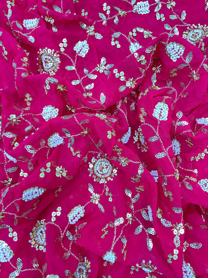 Gracious Eye Catching Floral Embroidery With Beads And Sequins Work On Georgette Fabric