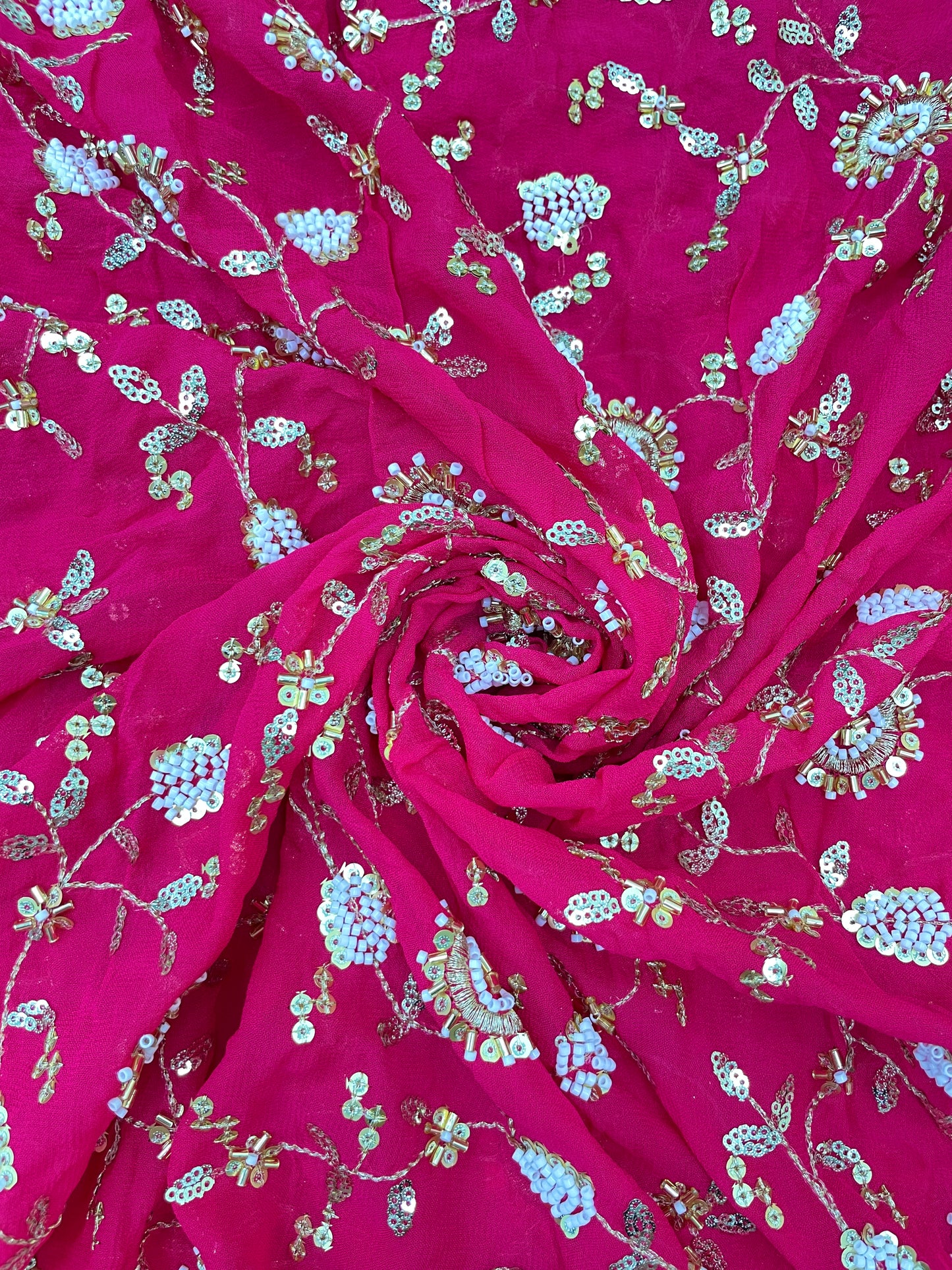 Gracious Eye Catching Floral Embroidery With Beads And Sequins Work On Georgette Fabric