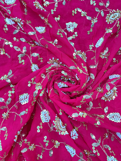 Gracious Eye Catching Floral Embroidery With Beads And Sequins Work On Georgette Fabric