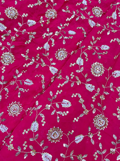 Gracious Eye Catching Floral Embroidery With Beads And Sequins Work On Georgette Fabric