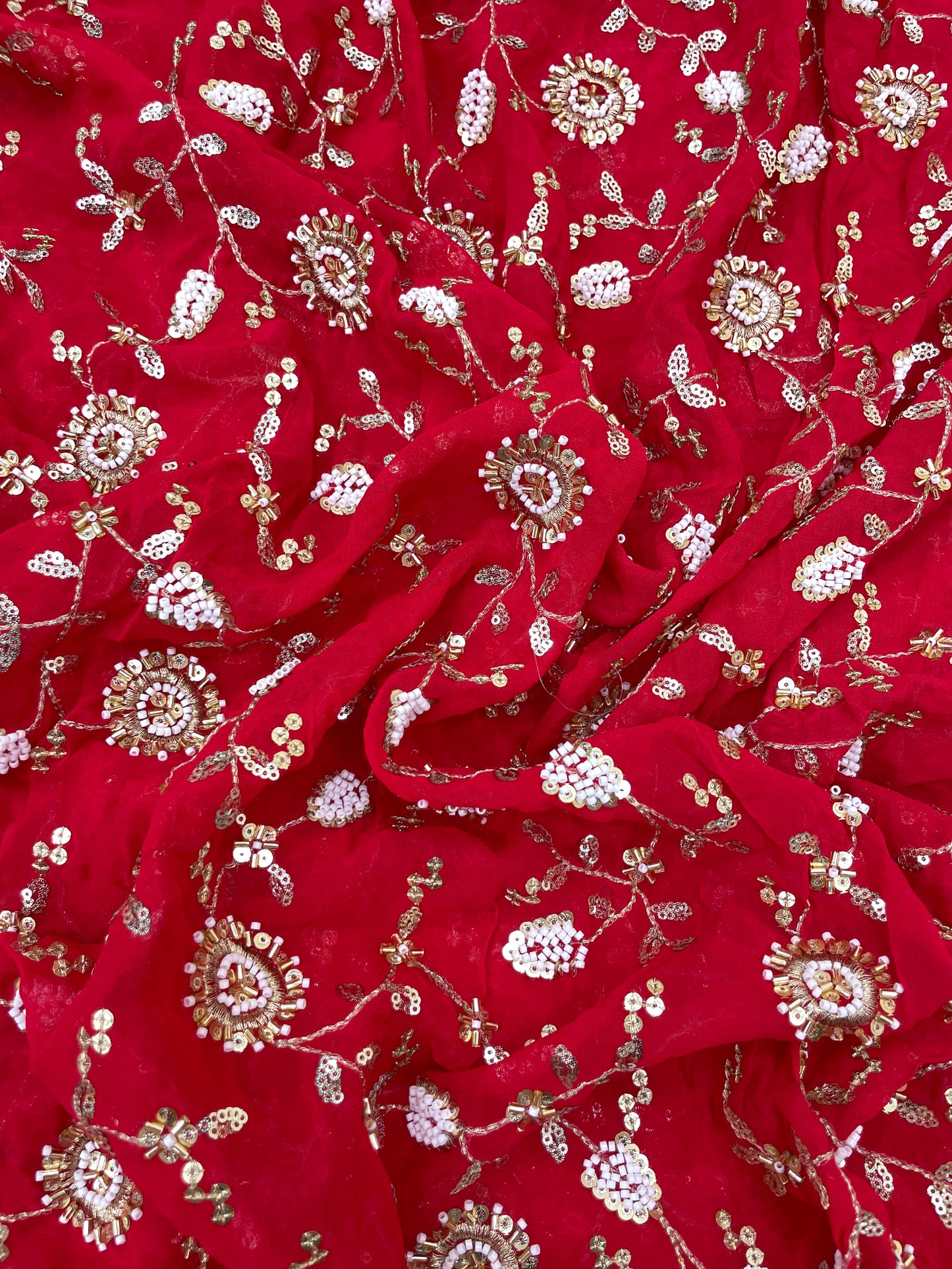 Gracious Eye Catching Floral Embroidery With Beads And Sequins Work On Georgette Fabric