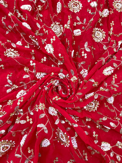 Gracious Eye Catching Floral Embroidery With Beads And Sequins Work On Georgette Fabric