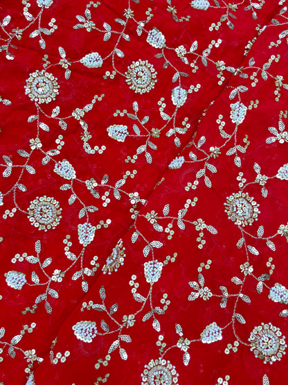 Gracious Eye Catching Floral Embroidery With Beads And Sequins Work On Georgette Fabric