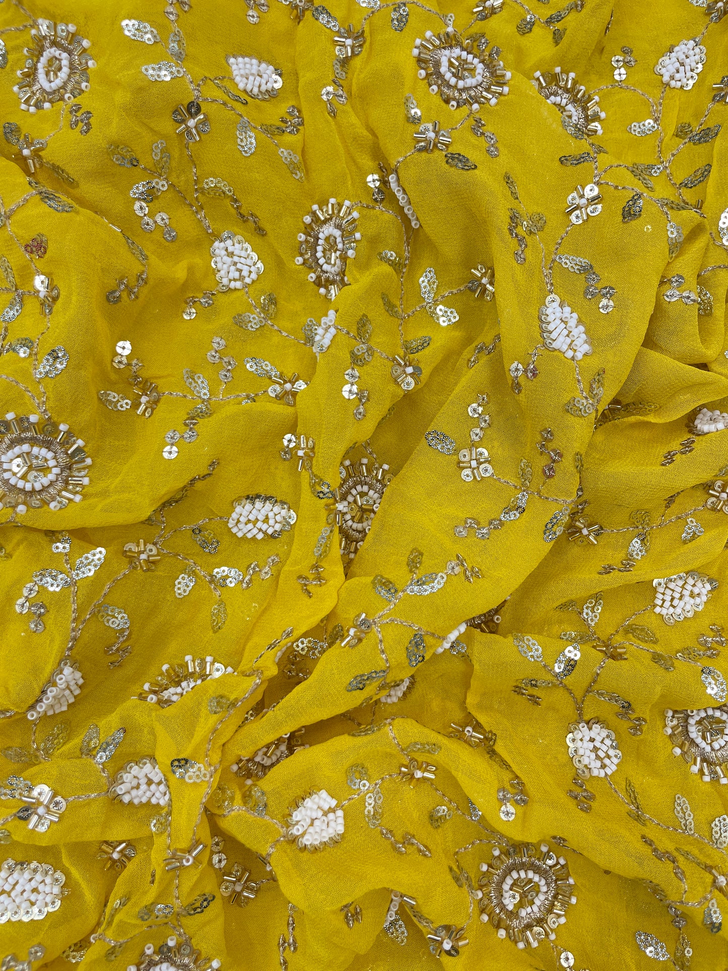 Gracious Eye Catching Floral Embroidery With Beads And Sequins Work On Georgette Fabric