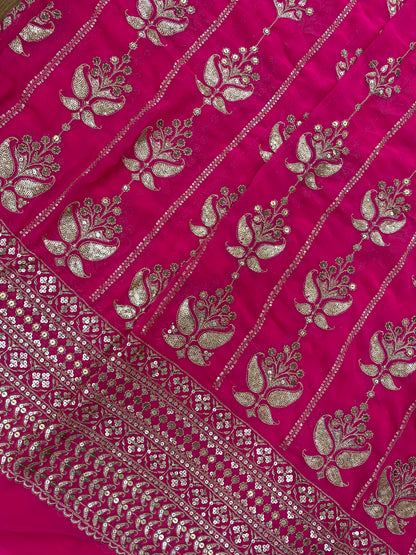 Amazing Attractive Heavy Traditional Thread And Sequin Work On Georgette Fabric