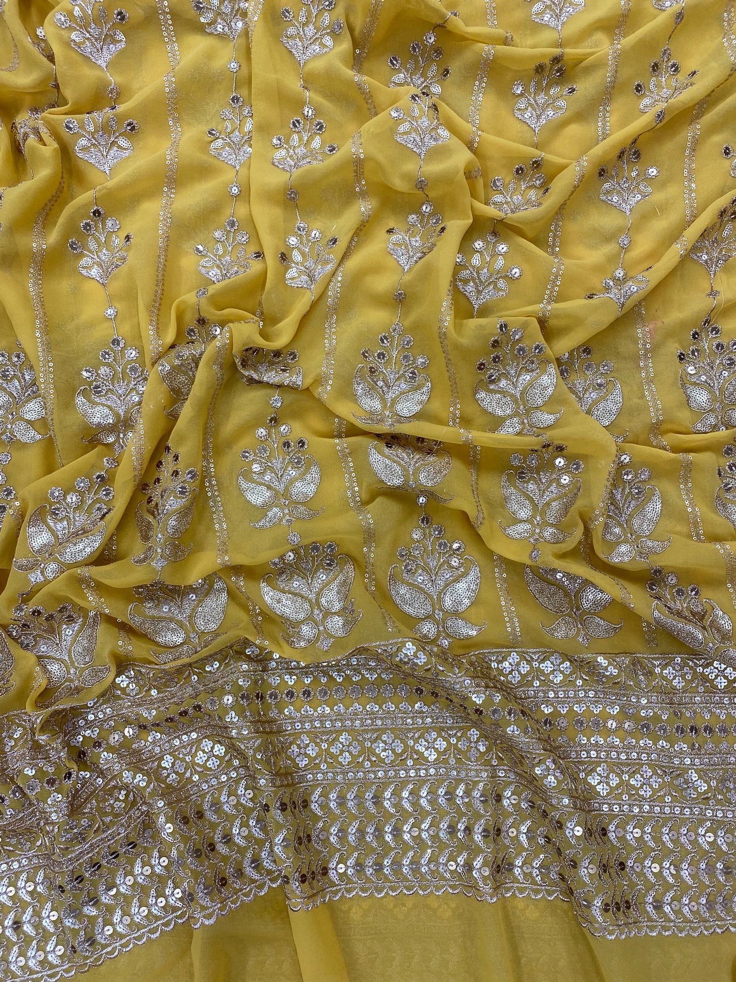 Amazing Attractive Heavy Traditional Thread And Sequin Work On Georgette Fabric