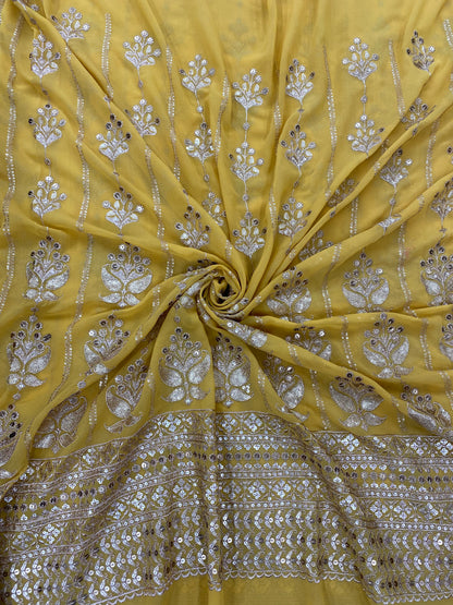 Amazing Attractive Heavy Traditional Thread And Sequin Work On Georgette Fabric