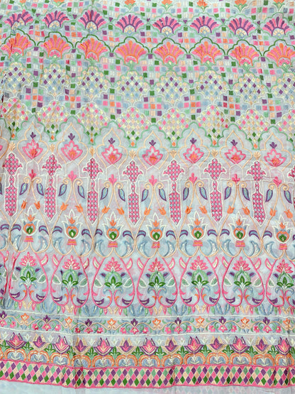 Gorgeous Perfect Pastel Multi Pattern Colorful Resham Thread Embroidery On Georgette Fabric