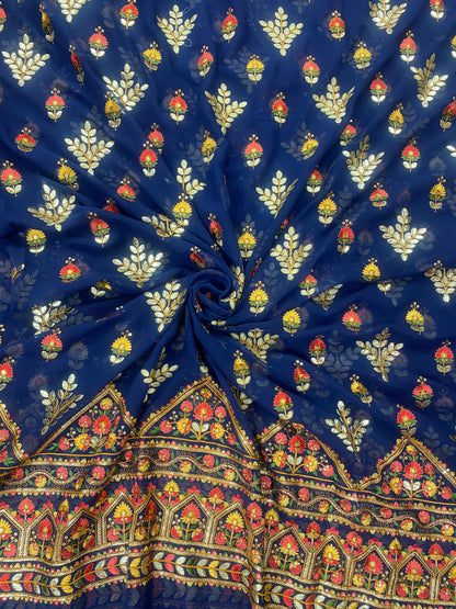 Gorgeous Pretty Heavy Thread Embroidery With Floral Zari And Sequin Work On Georgette Fabric