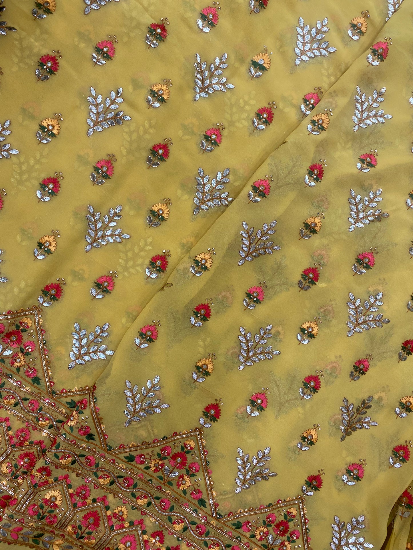 Gorgeous Pretty Heavy Thread Embroidery With Floral Zari And Sequin Work On Georgette Fabric