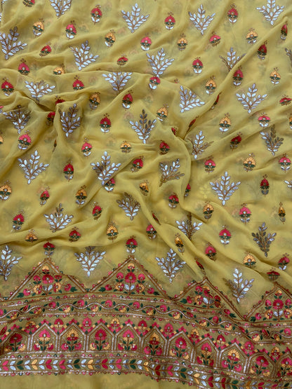 Gorgeous Pretty Heavy Thread Embroidery With Floral Zari And Sequin Work On Georgette Fabric