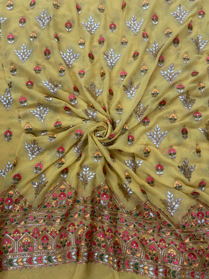 Gorgeous Pretty Heavy Thread Embroidery With Floral Zari And Sequin Work On Georgette Fabric