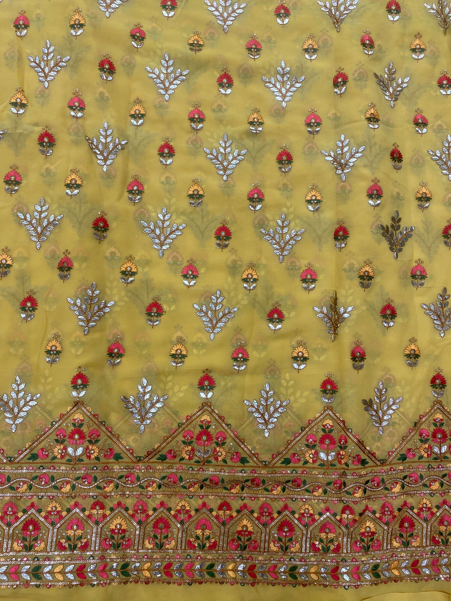 Gorgeous Pretty Heavy Thread Embroidery With Floral Zari And Sequin Work On Georgette Fabric