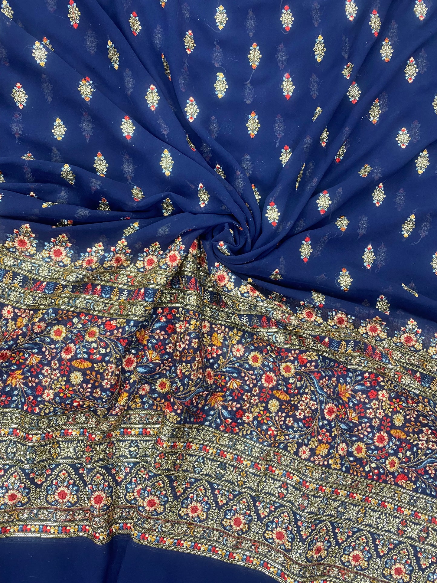 Excellent Glorious Dainty Ethnic Floral Embroidery With Premium Sequin Work On Georgette Fabric