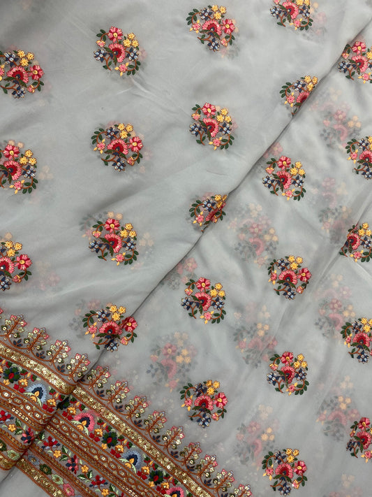 Classy Adorable Multi Color Floral Thread Embroidery With Premium Sequin Work On Georgette Fabric