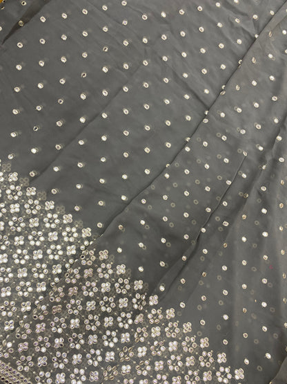 Subtle Yet Elegant Minimal Shiny Faux Mirror Work All Over Georgette Fabric