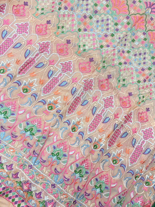 Pastel Attractive Multi Color Traditional Thread Resham Embroidery On Georgette Fabric