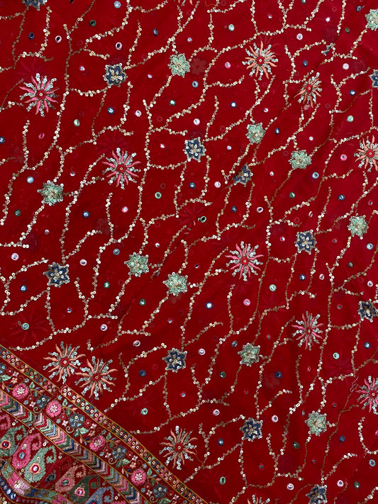 Sparkling Pretty Multi Thread Embroidery With Sequin And Faux Mirror Work On Georgette Fabric