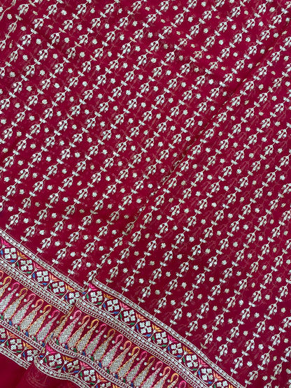 Fantastic Vibrant Ethnic Thread Embroidery With Heavy Zari And Sequin Work On Maroon Georgette Fabric