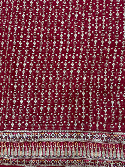 Fantastic Vibrant Ethnic Thread Embroidery With Heavy Zari And Sequin Work On Maroon Georgette Fabric