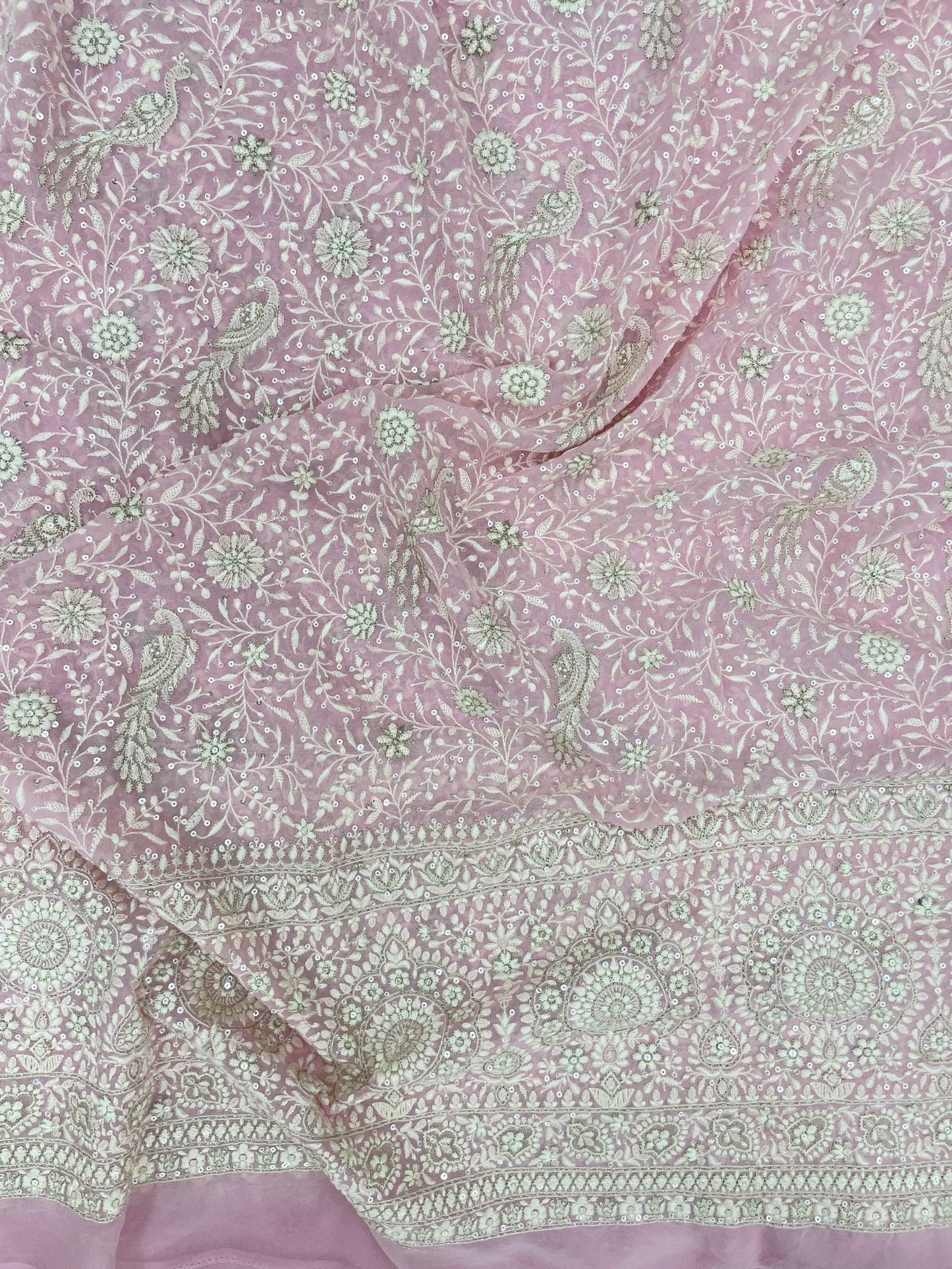 Pretty Suttle Floral Thread Work With Sequins Work On Georgette Fabric