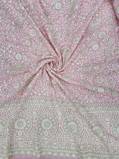 Pretty Suttle Floral Thread Work With Sequins Work On Georgette Fabric