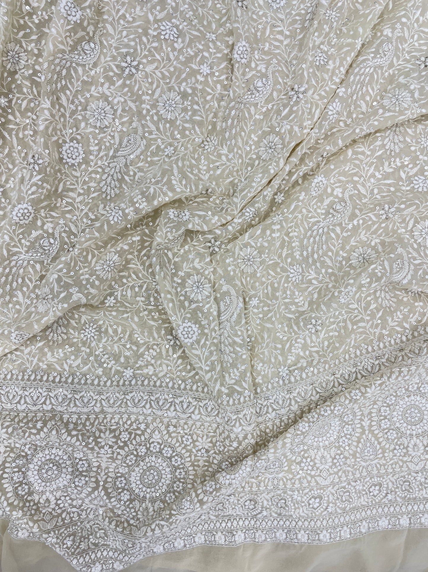 Pretty Suttle Floral Thread Work With Sequins Work On Georgette Fabric