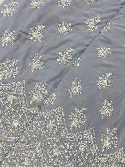 Exclusive Ethnic Beads And Sequins Work With Heavy Border On Georgette Fabric