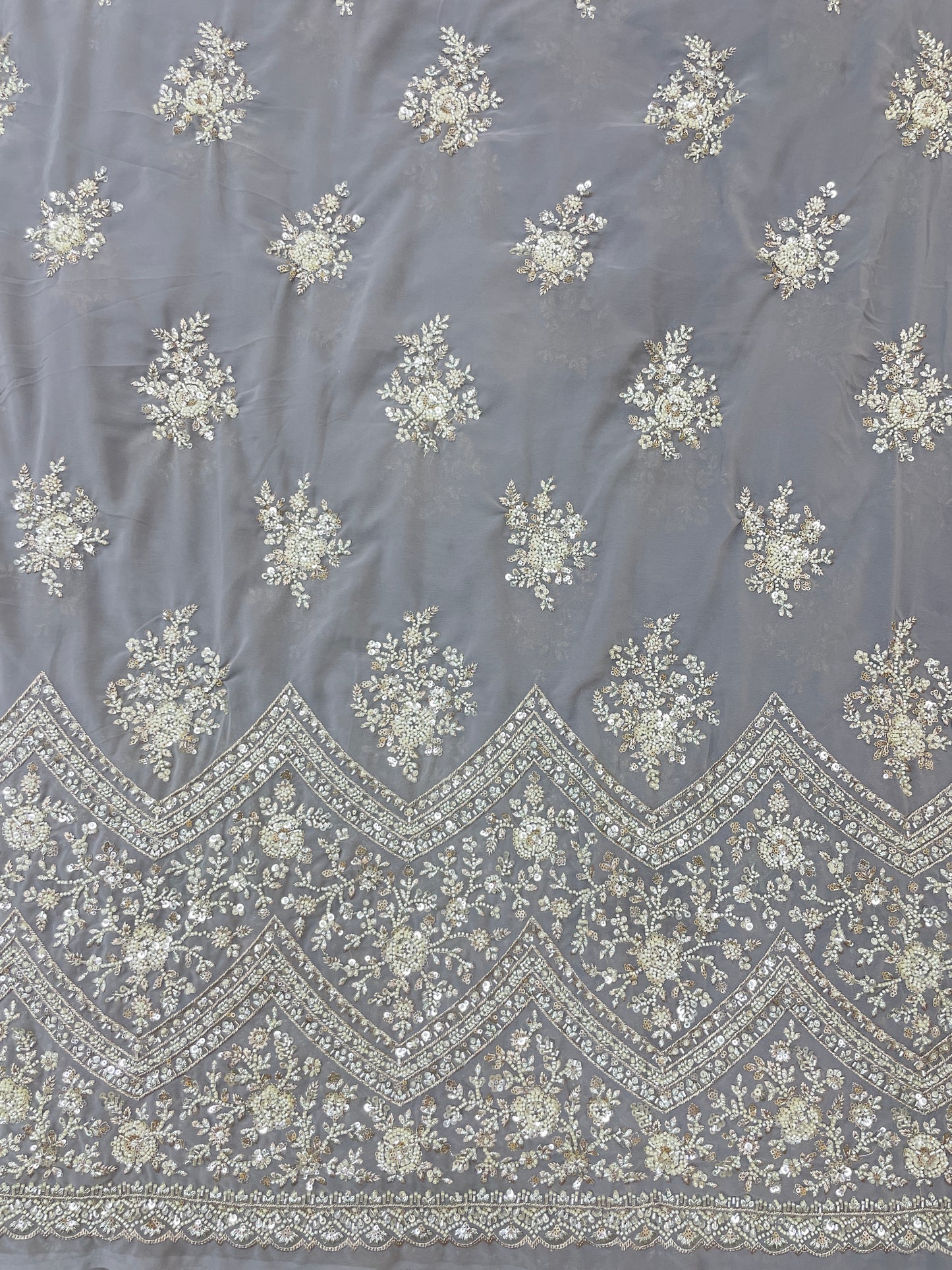 Exclusive Ethnic Beads And Sequins Work With Heavy Border On Georgette Fabric