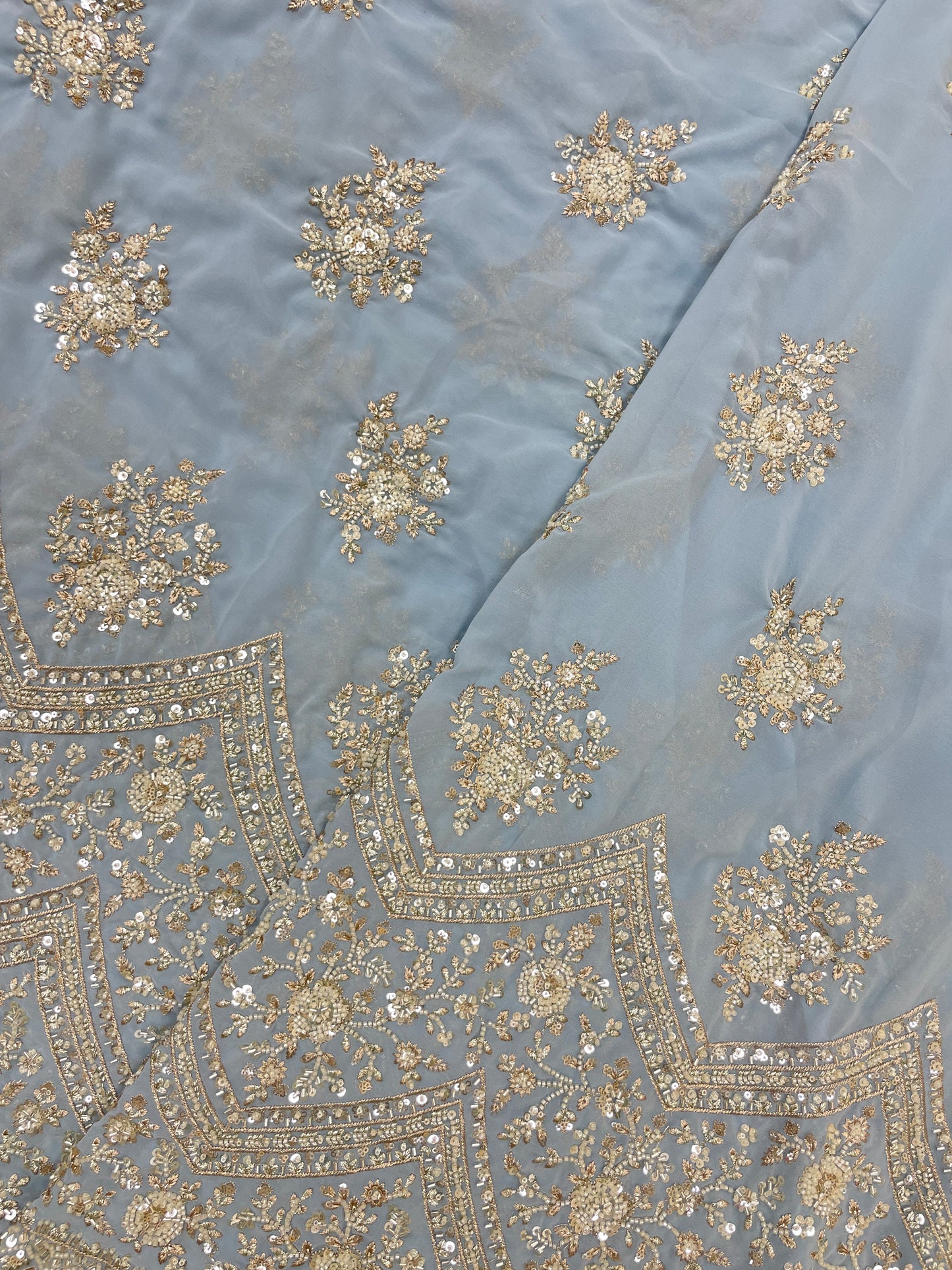 Exclusive Ethnic Beads And Sequins Work With Heavy Border On Georgette Fabric