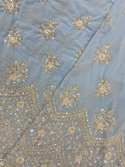 Exclusive Ethnic Beads And Sequins Work With Heavy Border On Georgette Fabric