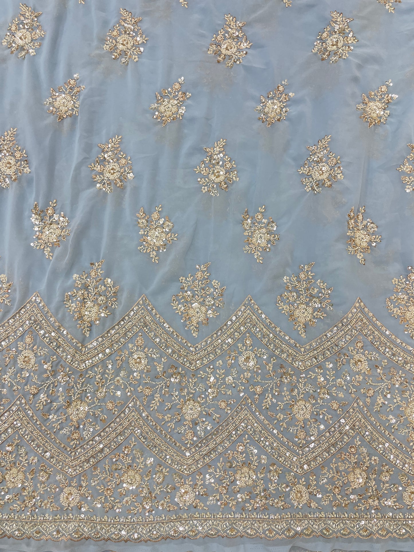 Exclusive Ethnic Beads And Sequins Work With Heavy Border On Georgette Fabric