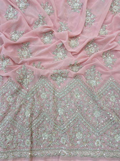 Exclusive Ethnic Beads And Sequins Work With Heavy Border On Georgette Fabric