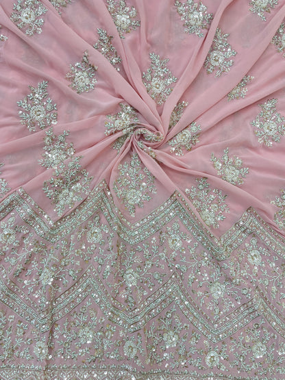 Exclusive Ethnic Beads And Sequins Work With Heavy Border On Georgette Fabric