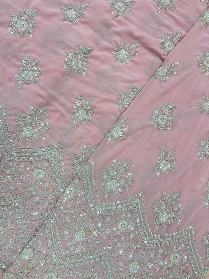 Exclusive Ethnic Beads And Sequins Work With Heavy Border On Georgette Fabric