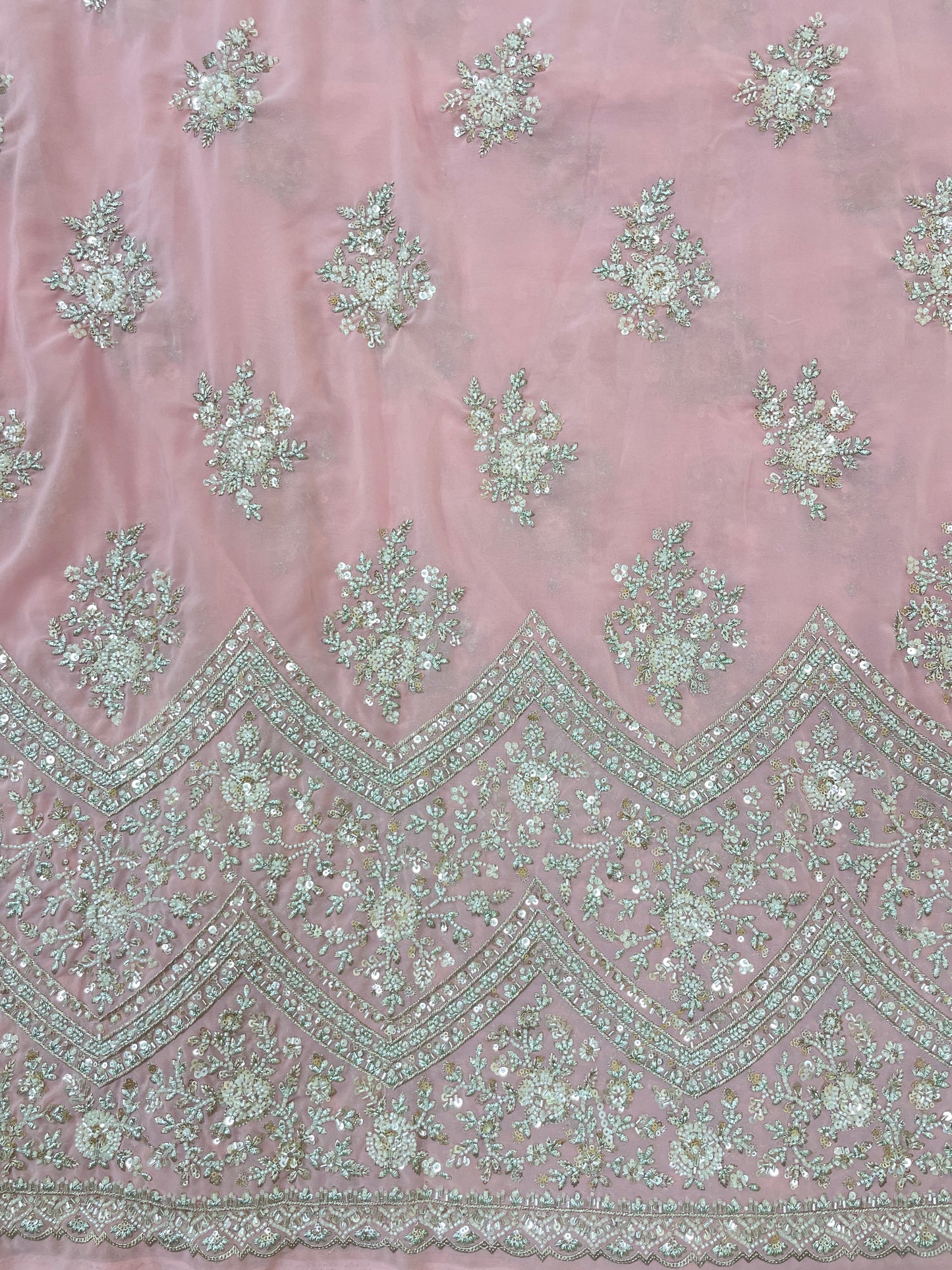 Exclusive Ethnic Beads And Sequins Work With Heavy Border On Georgette Fabric